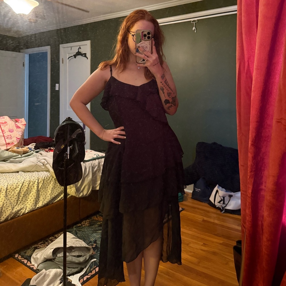 Boohoo Black Ruffle Dress